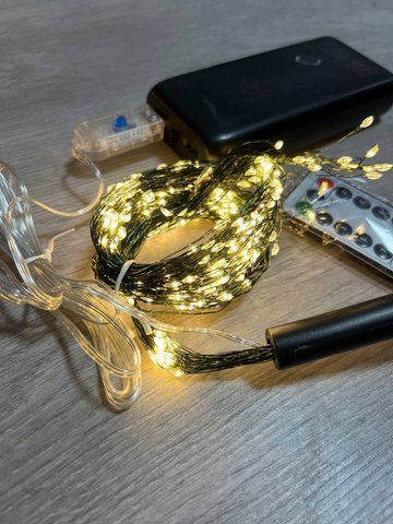 Гирлянда &ldquo;Хвост&rdquo; на зеленом проводе от USB теплый белый 2 м 1-2HZ20 фото